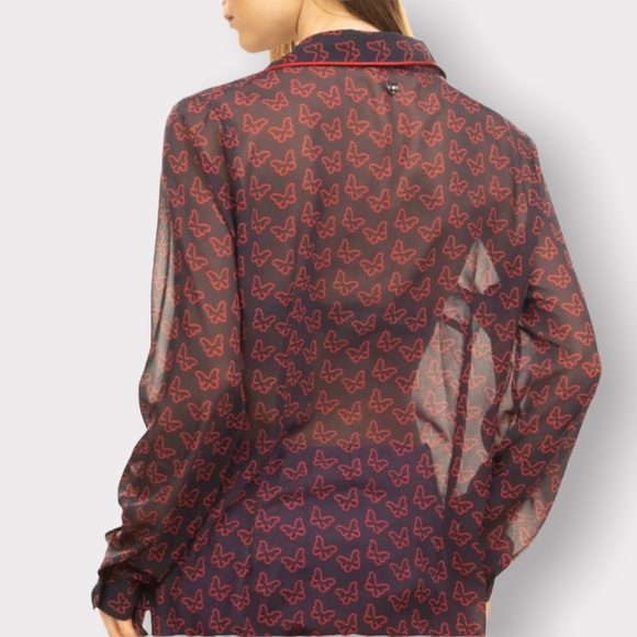 BLUGIRL FOLIES, Sheer Button Down Blouse with Butterfly Pattern, Size 10 - Picture 7 of 16